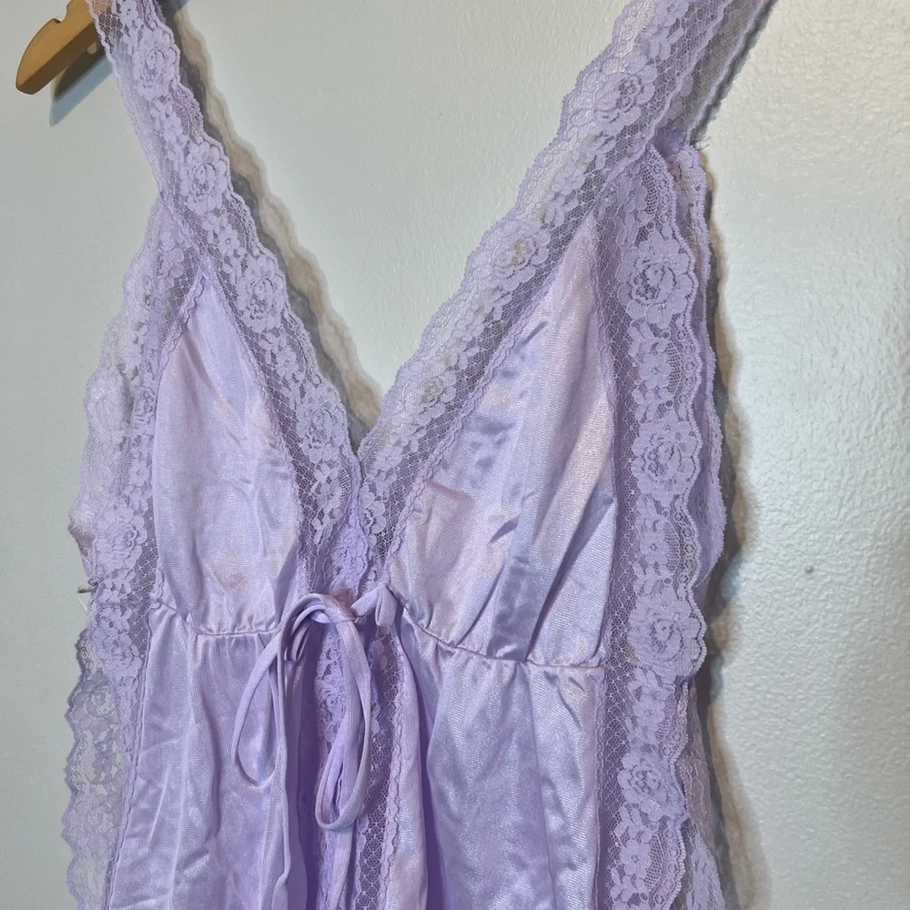 Vintage Lavender Lace Side Slit Lingerie Slip Tank Top Small - Picture 3 of 4